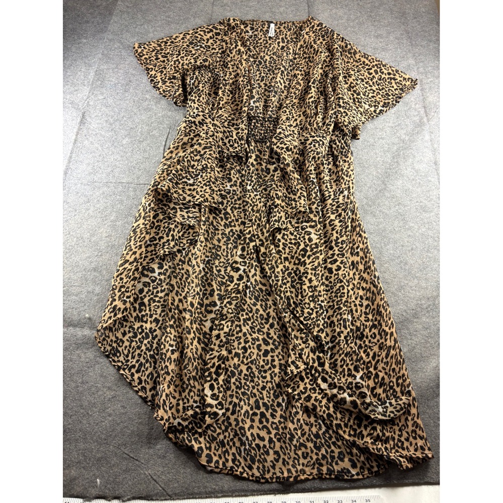 Live 4 Truth Leopard Print Smocked Waist Kimono Duster Sheer Cover Up Beach 2X